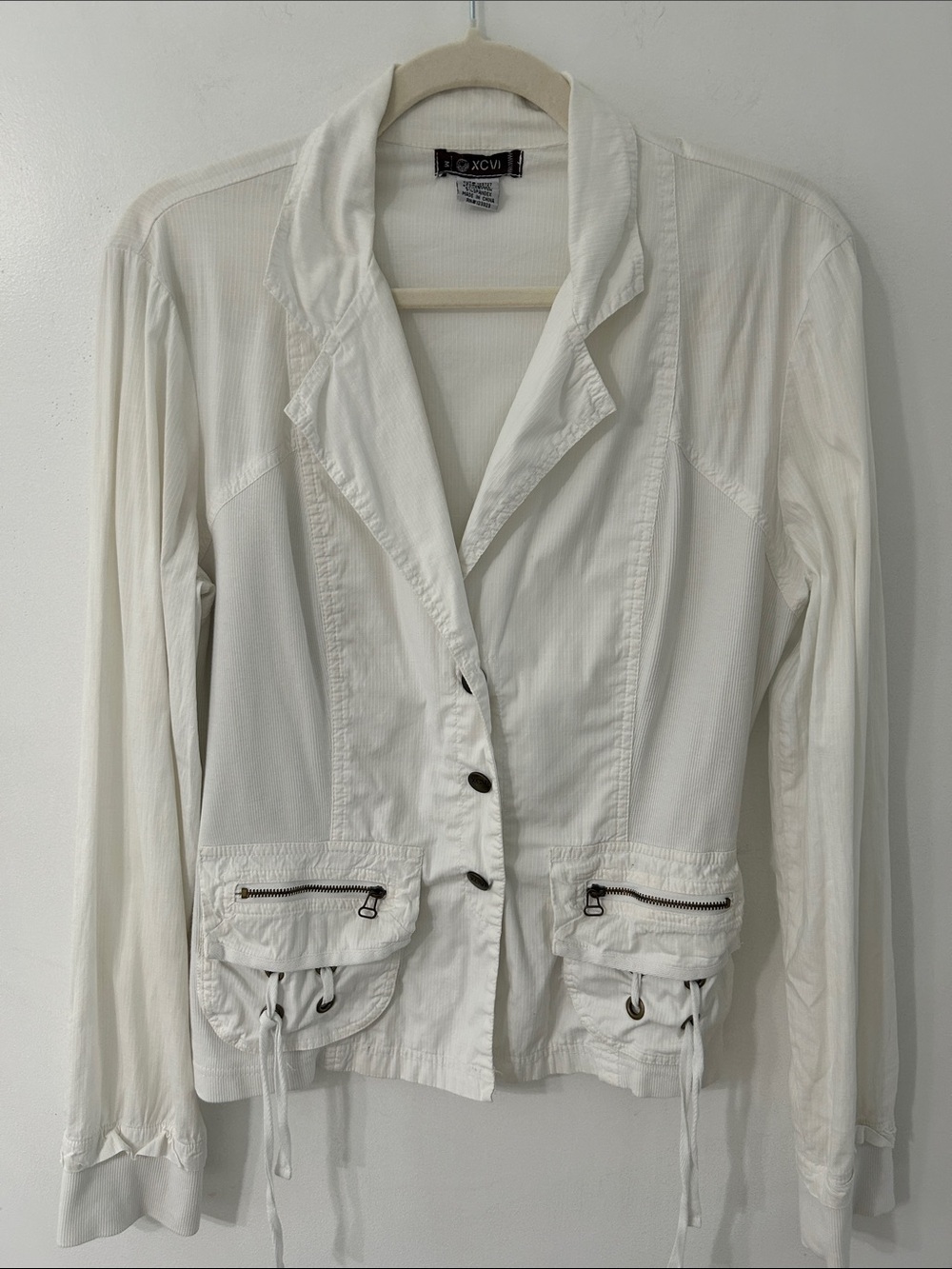 XCVI Utility Blazer White Size Medium Stretch Lagenlook Artsy Lightweight Jacket